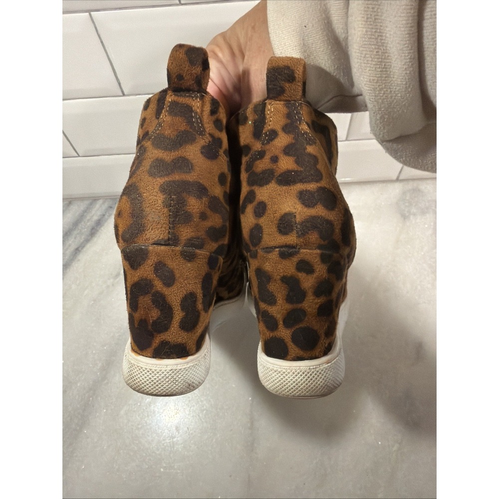 BEAST womens ankle booties brown leopard print leather upper flats zip up W9/39 - Picture 5 of 9